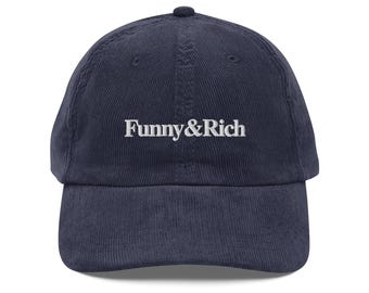 Funny & Rich Embroidered Corduroy Dad Hat: Navy Minimalist Cap