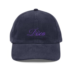 Disco Hat – Purple Embroidered Corduroy Dad Cap, Retro Party Hat, 70s Vibe, Y2K Aesthetic, Nightlife Outfit Hat