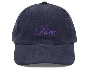Purple Corduroy Disco Hat: Embroidered Retro Party Dad Cap
