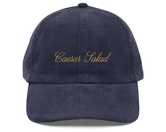 Caesar Salad Hat – Navy Embroidered Corduroy Dad Cap