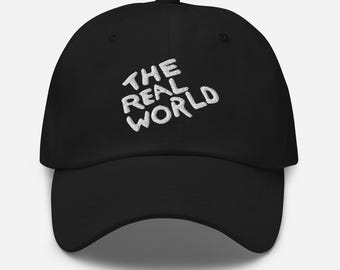 The Real World Hat – Embroidered Black Dad Cap, 90s Nostalgia Streetwear, Unisex Minimalist Baseball Hat