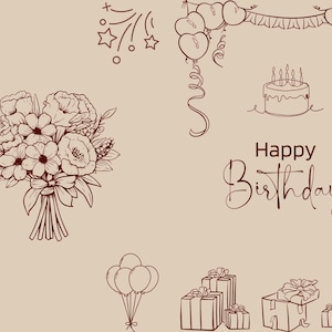 Bruine en beige bloemen illustratieve gevouwen verjaardagskaart
