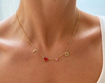 Collana personalizzata con iniziali e pietra portafortuna del segno zodiacale | Oro | Regalo unico per fidanzata, madre, figlia