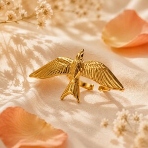 Gold Swallow Adjustable Ring – Bird Statement Ring – Mother’s Love Jewelry