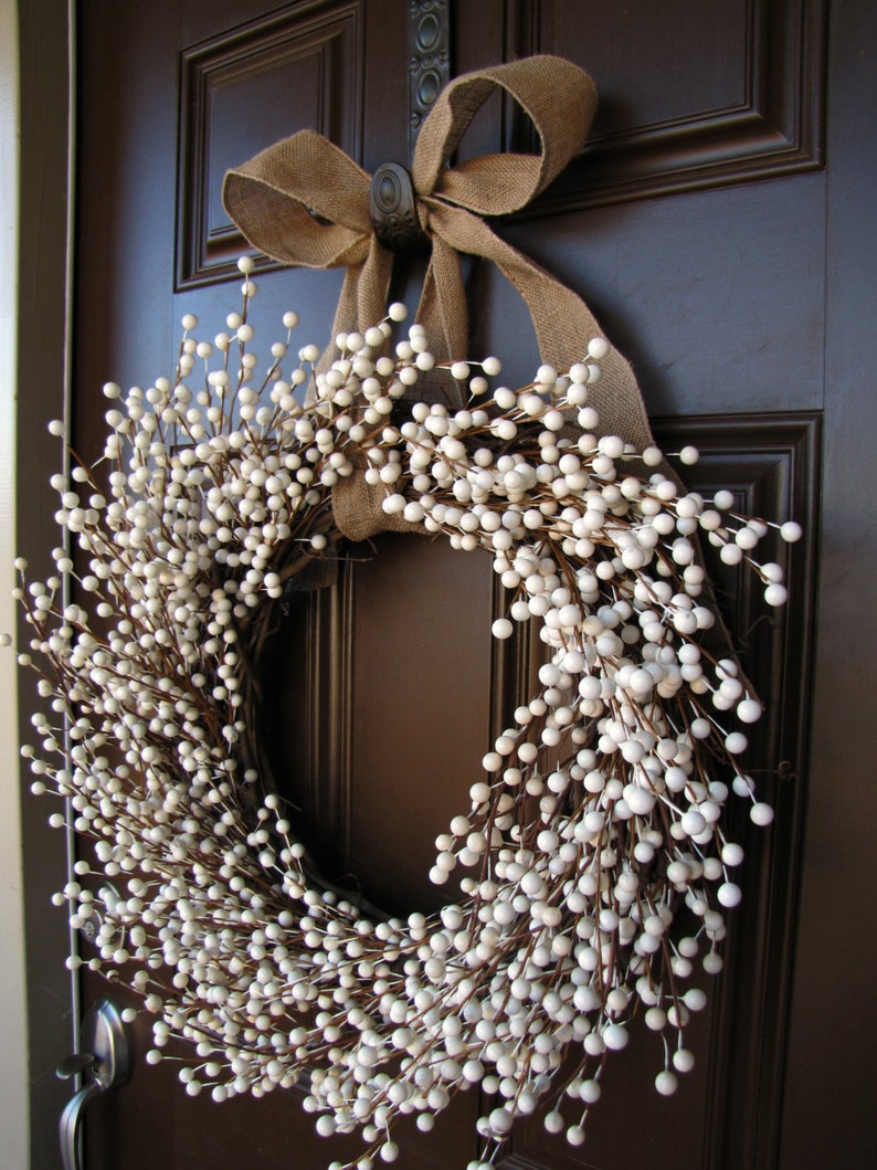 January Snowfall Winter White Berry Wreath Double Front Doors | Etsy