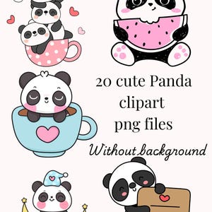 Conjunto de 20 PNGs de clipart de panda fofo, designs gráficos de panda, download digital, uso comercial ilimitado para artesanato