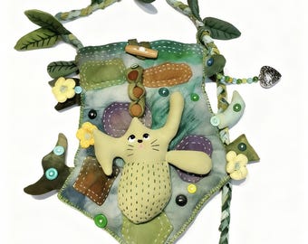 Handmade Hand-Dyed Shoulder Bag, Artisan Textile Art Piece, Boho Fairycore Artist-Crafted Purse, One-of-a-Kind Hand Sewn Soft Sculpture Tote