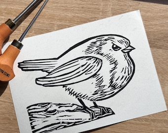 5 x 7 inch handgemaakte linosnede print boze Robin-vogel