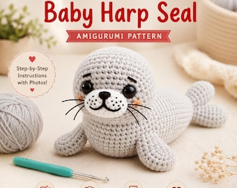 Patrón de ganchillo para foca arpa bebé, juguete de peluche amigurumi en PDF (descarga instantánea)