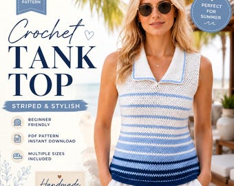 Patrón de top de ganchillo sin mangas, top de verano a rayas, estilo bohemio costero (descarga en PDF)