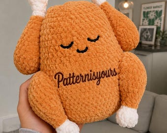 Patrón de amigurumi de pavo asado a crochet en PDF, juguete de peluche de chenilla para el Día de Acción de Gracias (descarga digital)