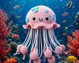 Patrón de medusa a crochet, amigurumi de peluche en PDF, juguete de animal marino