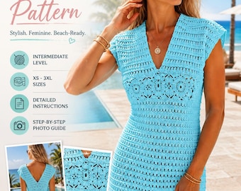 Patrón de vestido de ganchillo Aqua Breeze, pareo de playa de encaje con escote en V (descarga en PDF)