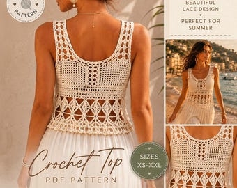 Patrón de top de crochet con encaje estilo bohemio, camisola de verano (descarga en PDF)