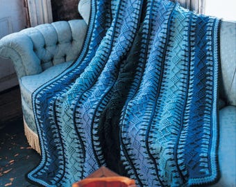 Patrón de manta de ganchillo azul, patrón de manta afgana texturizada de ganchillo, manta moderna hecha a mano, decoración acogedora para el hogar, patrón en PDF de descarga instantánea