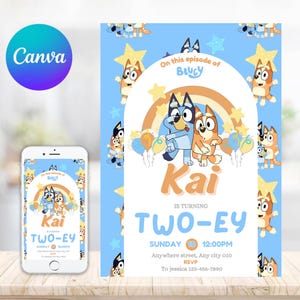 Boys Bluey Two-ey Birthday Invite | Editable Bluey Invitation | 2nd Birthday Bluey themed invite template | Digital Bluey party Invite