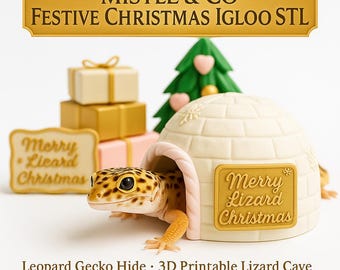 Grotta per gechi leopardo STL / Igloo per rettili scalabile / Casa per lucertole festiva stampabile in 3D