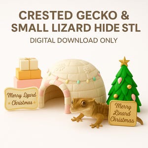 Crested Gecko Cave STL File – Small lizard 3D Printed Reptile Igloo, Digital Terrarium Decor