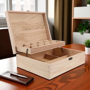 Wooden Jewelry Box – Trinket Storage Case with Locking Clasps for Necklaces, Bracelets, Rings & Earrings
