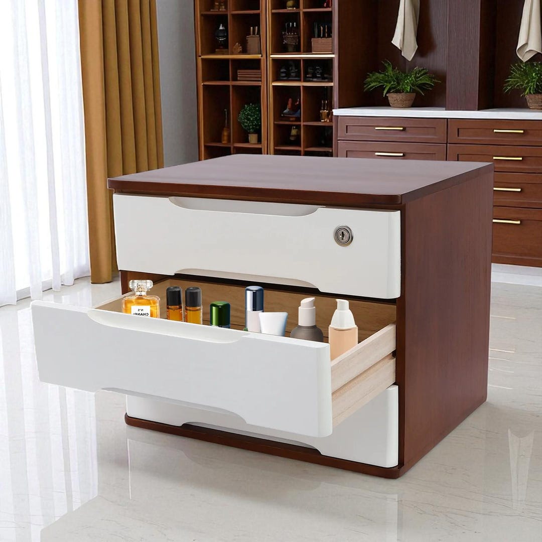 Wooden Desktop Storage Box With Drawer and Lock – Office & Home ...