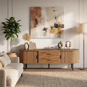 70" Modern TV Stand with Sliding Tambour Door Storage