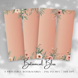 Botanische Bliss Lesezeichen – Set mit 4 von der Natur inspirierten Aquarell-Blumen-Designs | Minimalistischer Digital Download