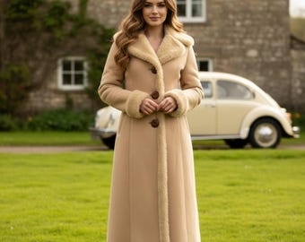 Women Penny Lane Coat Fur Coat Long Coat Boho Hippie Shearling Coat 90s Vintage Toscana  Trench Coat Afghan Coat Wool Coat