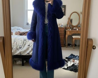 Women’s Penny Lane Afghan Coat | Long Brown Suede Shearling Fur Trim | 70s Boho Hippie Trench | Toscana  Winter Overcoat Gifts for her