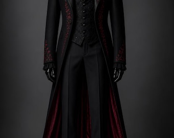 Gothic Vampire Coat, Dracula Style Victorian Goth Suit, Dark Aristocrat Jacket, Steampunk Wedding Longcoat, Masquerade Coat for Men Cosplay