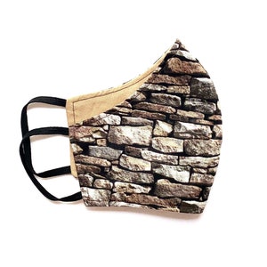 Handmade face mask, cotton face mask, Brick design on brown, adult, reusable, washable, free shipping