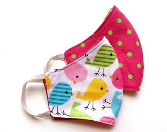 Spring birdies design handmade face mask,  cotton face mask, kids, reusable, washable, free shipping