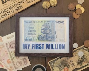 Nota de 1 milhão de dólares verdadeira, arte de parede divertida "Meu primeiro milhão", cédula autêntica, presente vintage exclusivo