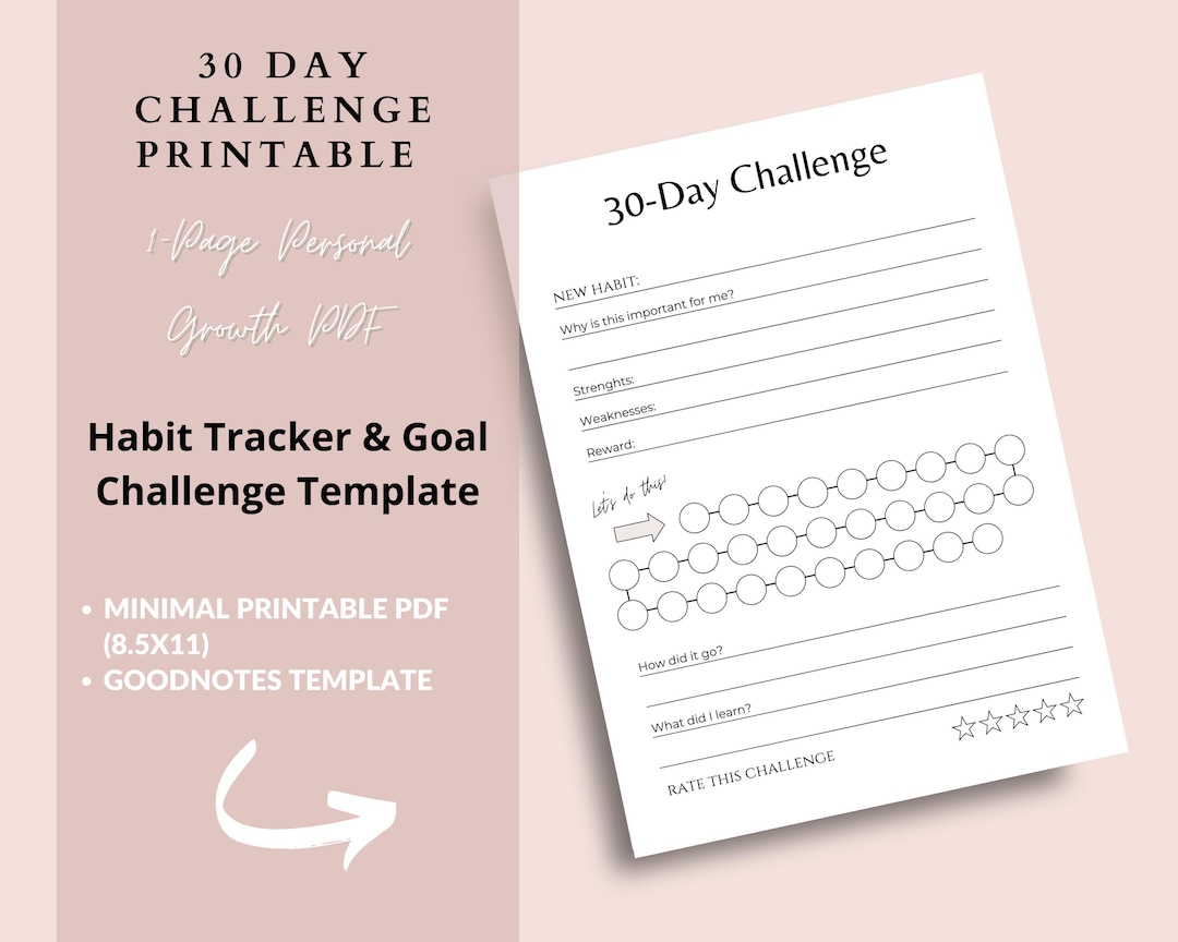 30 Day Habit Tracker | Goal Challenge Printable (8.5x11 PDF) Goodnotes ...