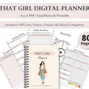 That Girl Digital Planner | 80-Page Aesthetic Self-Care, Fitness, Finance & Lifestyle Organizer | Goodnotes and Printable PDF