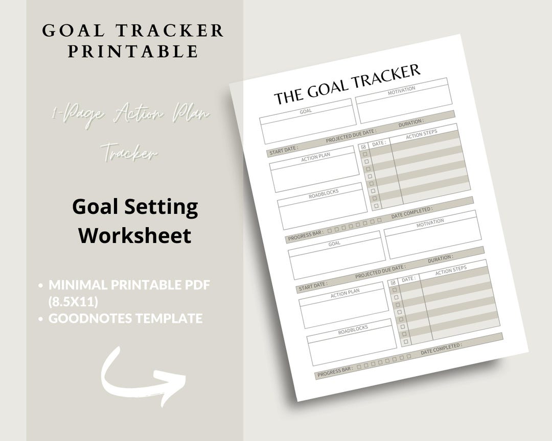 Undated Goal Tracker Printable | Action Plan Worksheet (PDF) - Etsy UK