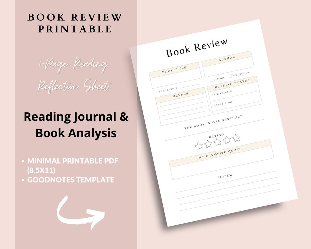 Book Review Template | Reading Journal, Book Analysis (PDF Printable, 8 ...