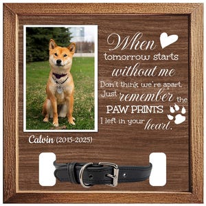 Personalized Dog Frame, Custom Pet Picture Frames, Collar Holder, Customized Photo, Name, Date, Sympathy Keepsake for Pet Lovers