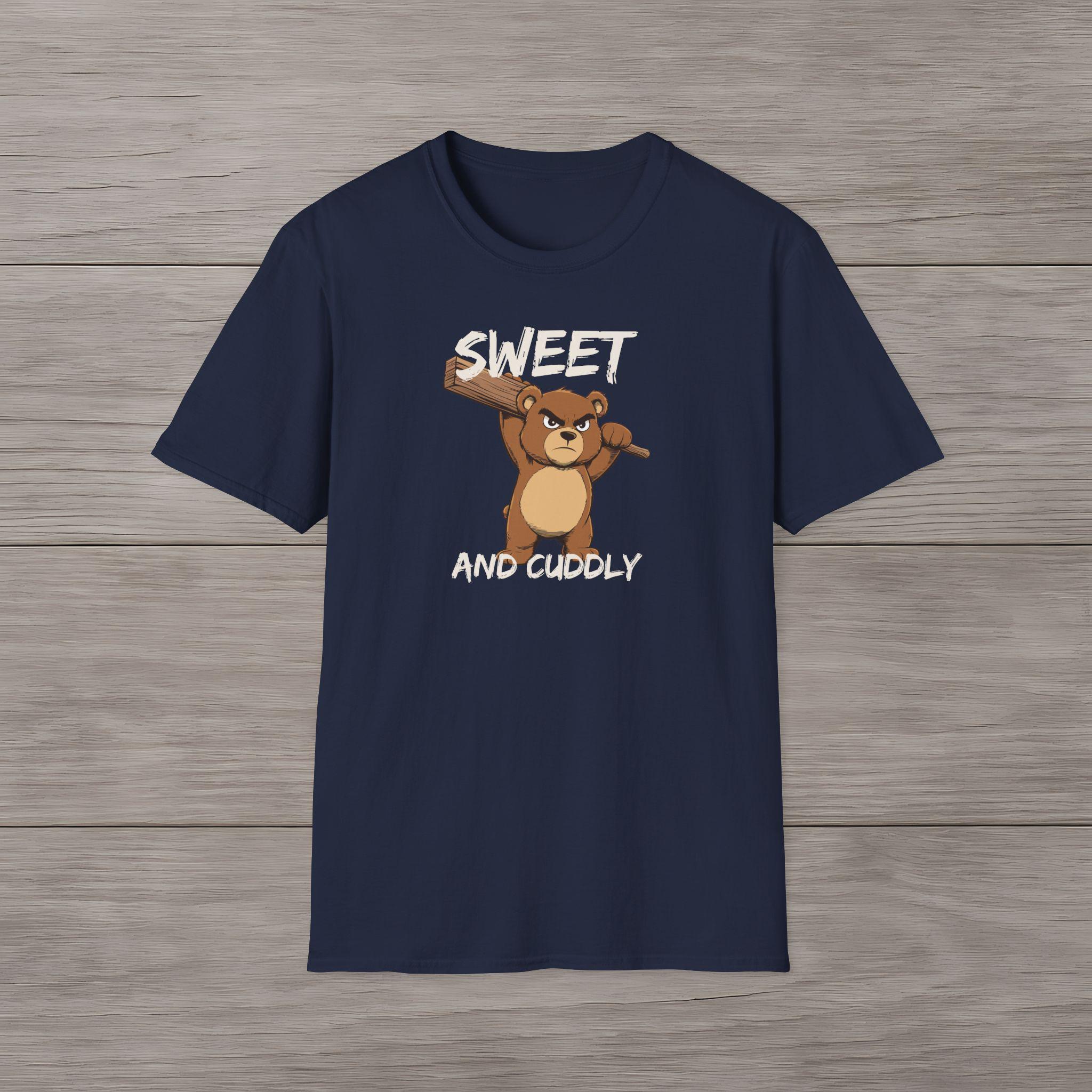 Sweet and Cuddly T-shirt Sarcastic Animal Motif, Grim Bear