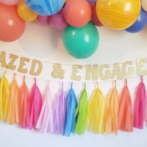 Dazed and engaged,groovy bachelorette,Bachelorette tassel garland,Bachelorette party,Bachelorette decor,hippie bachelorette,70's party,retro