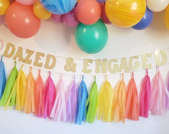 Dazed and engaged,groovy bachelorette,Bachelorette tassel garland,Bachelorette party,Bachelorette decor,hippie bachelorette,70's party,retro