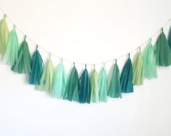 Assembled tissue paper tassel   garland,Fully assembled tassel garland kit,sage green tassel garland,eucalyptus garland,bridal shower