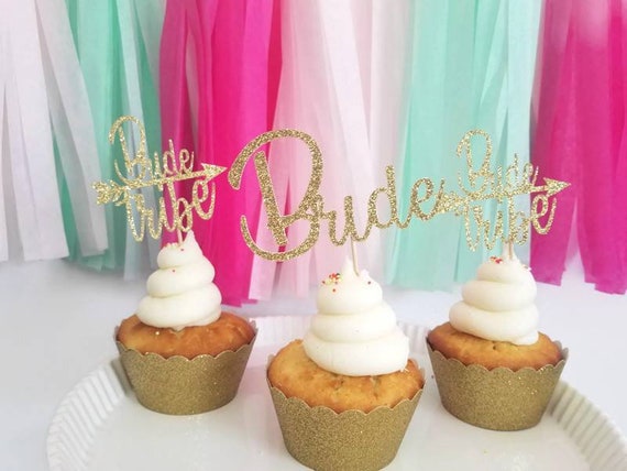 Bride tribe cupcake toppers,bride tribe cupcake pucks,gold bride tribe cupcake pucks, bachelorette cupcake toppers,bride tribe bachelorette Il_570xn