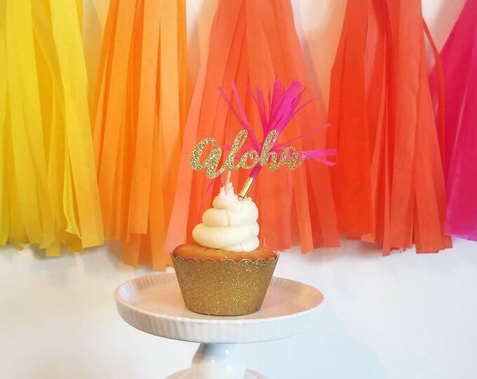 Hawaiian cupcake topper,aloha cupcake topper,Tropical cupcake picks,Hawaiian luau, Hawaiian themed party,pool party,luau,aloha cupcakes