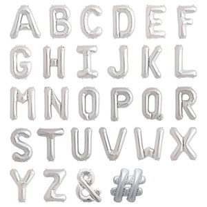 16&quot;Silver metallic letter balloons,Silver number balloons,Alphabet letter balloons,Silver letters,Custom name balloons,Custom balloon banner