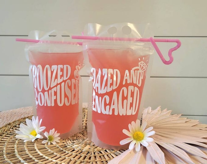 Dazed and Engaged Drink Pouch,Boozed and confused drink pouches,Adult drink pouch, retro bachelorette party favors,Bachelorette drink pouch