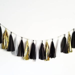 Tassel Garland,tissue paper Garland,black and white garland,black and gold garland, new Year&#39;s garland,new year party decorations,black,gold