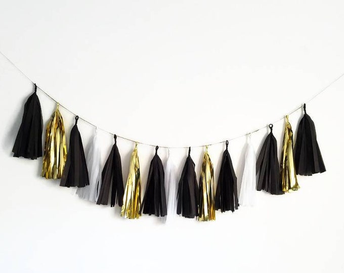 Tassel Garland,tissue paper Garland,black and white garland,black and gold garland, new Year's garland,new year party decorations,black,gold