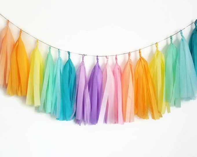 Rainbow tassel garland,pastel rainbow garland,rainbow Garland,Unicorn party Garland, unicorn party,rainbow party, Unicorn decorations