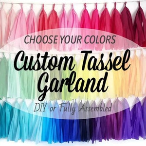 Guirnalda de borlas de colores personalizados, elija su color de guirnalda de borlas, guirnalda de borlas de papel de seda, guirnalda de borlas completamente ensamblada, guirnalda de borlas de bricolaje