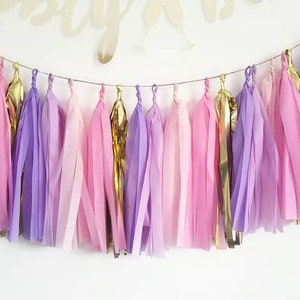 Tissue paper tassel,Tassel garland,Pastel tassel garland,Pink and purple garland,Girls party,Birthday party garland,Pink garland,Princess